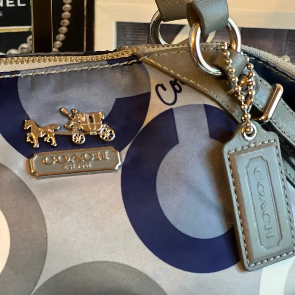 Coach Madison Sophia Clover Logo Gray/Blue Sateen and Leather shoulder bag
